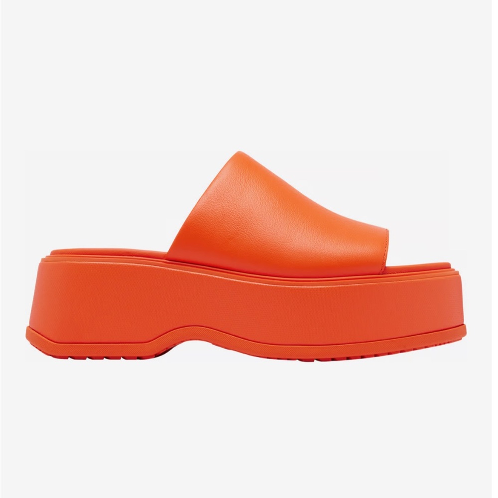 Sorel Orange Platform Slide Sandals